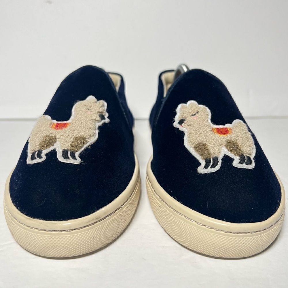 Soludos Womens Velvet Llama Slip On Sneakers Navy Blue 10 - Picture 2 of 11